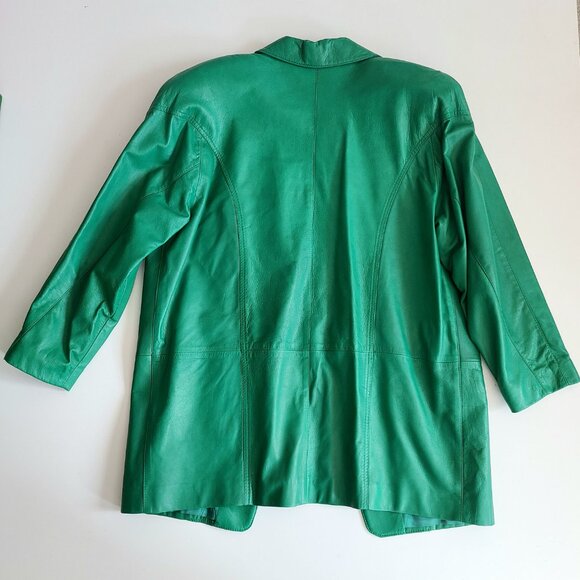 Vintage 1980s 1990s Bagatelle Margaret Godfrey bright green leather jacket. - Picture 3 of 11